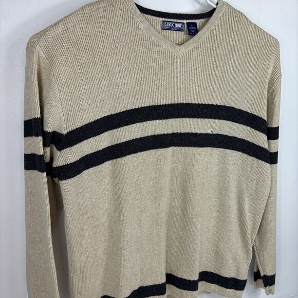 Vintage Structure‎ 90's Sweater Men's Size XL Tan With Grey Stripes NWT - Picture 2 of 8